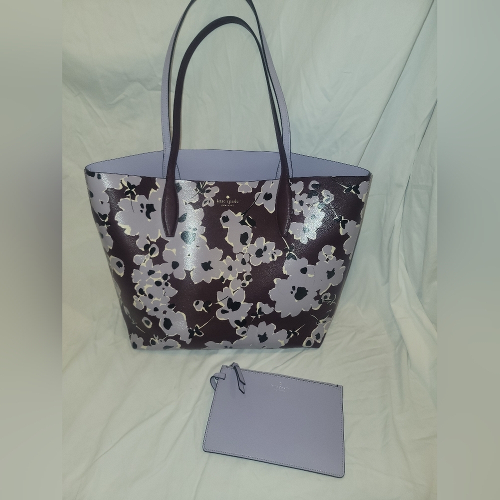 Kate Spade Reversible Lavender Floral Tote & Small Pouch Combo